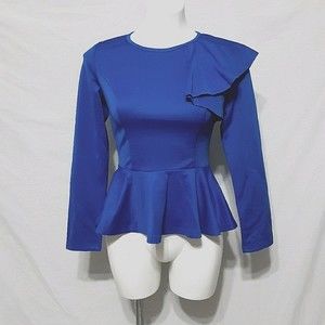 NWT Kate Kasin Scuba Peplum Top Ruffled Long Sleeve Small Elegant Chic Trendy